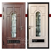 ДМ-833. Входная дверь в котельную со стеклом, ковкой и вентиляционной решеткой