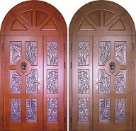 Арочная металлическая дверь массив дерева + массив дерева ДВМ-858  в производственной компании Дверной Мир