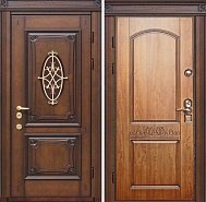 Парадная металлическая дверь из массива дерева с двух сторон ДВМ-768  в производственной компании Дверной Мир